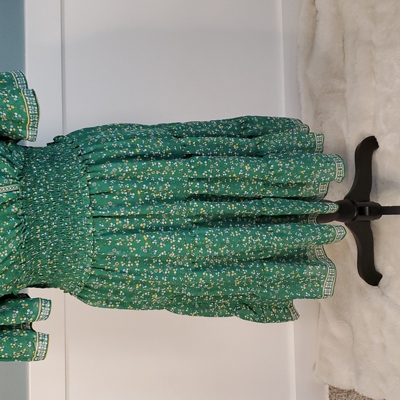Max Studio Green Floral Midi Dress V Neck Smocked Waist XS - Picture 4 of 11